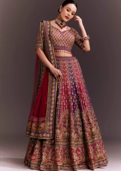 Rani Pink And Purple Zari Embellished Lehenga Set