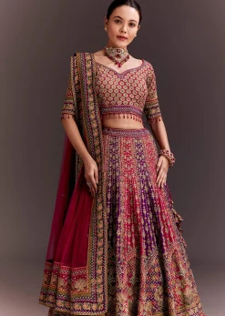 Rani Pink And Purple Zari Embellished Lehenga Set