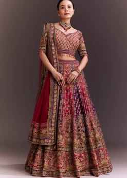 Rani Pink And Purple Zari Embellished Lehenga Set