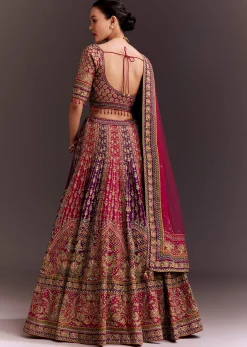 Rani Pink And Purple Zari Embellished Lehenga Set