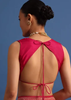 Rani Pink Banarasi Bandhani Satin Saree With Brocade Motifs On Border