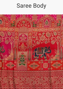 Rani Pink Banarasi Bandhani Satin Saree With Brocade Motifs On Border