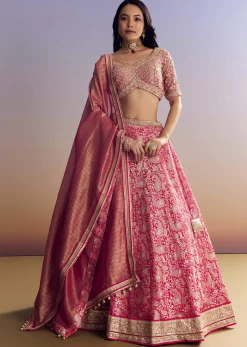 Rani Pink Banarasi Lehenga Set With Embroidered Choli