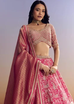 Rani Pink Banarasi Lehenga Set With Embroidered Choli