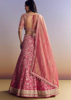 Rani Pink Banarasi Lehenga Set With Embroidered Choli
