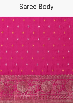Rani Pink Banarasi Saree With Bandhani Buttis And Unstitched Blouse Piece