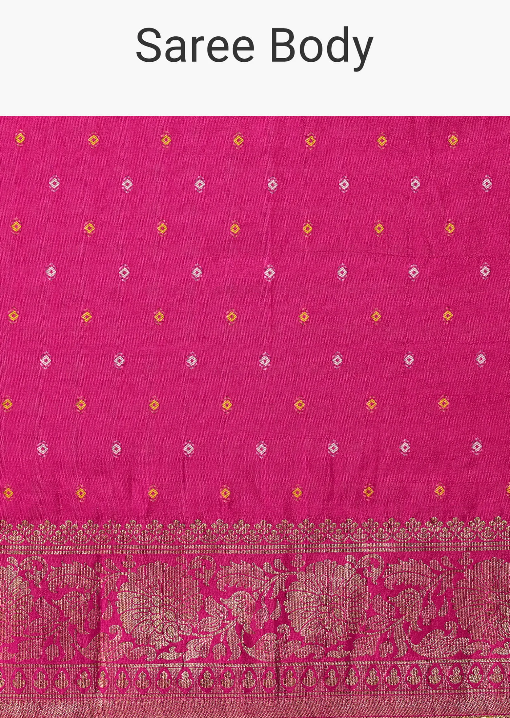 Rani Pink Banarasi Saree With Bandhani Buttis And Unstitched Blouse Piece