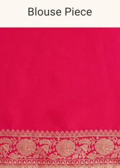 Rani Pink Banarasi Saree With Bandhani Buttis And Unstitched Blouse Piece
