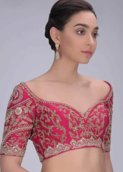 Rani Pink Blouse In Embellished Raw Silk