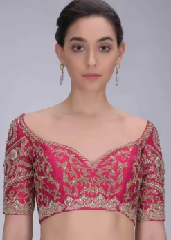 Rani Pink Blouse In Embellished Raw Silk