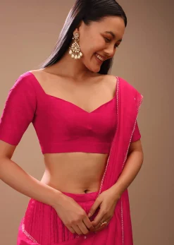 Rani Pink Blouse In Raw Silk With Half Sleeves And Sweetheart Neckline