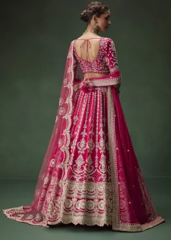 Rani Pink Bridal Lehenga With Embroidered Blouse And Heavily Worked Dupattas