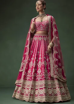 Rani Pink Bridal Lehenga With Embroidered Blouse And Heavily Worked Dupattas