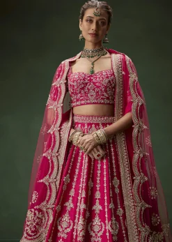 Rani Pink Bridal Lehenga With Embroidered Blouse And Heavily Worked Dupattas