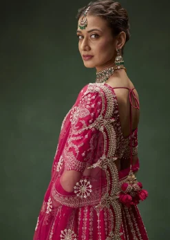 Rani Pink Bridal Lehenga With Embroidered Blouse And Heavily Worked Dupattas