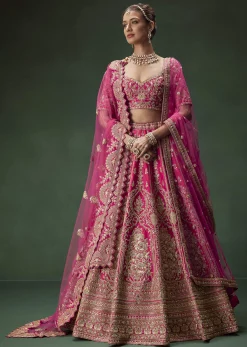 Rani Pink Bridal Lehenga With Gold Zari And Rich Embroidery
