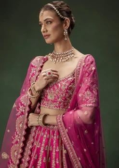 Rani Pink Bridal Lehenga With Gold Zari And Rich Embroidery