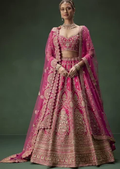 Rani Pink Bridal Lehenga With Gold Zari And Rich Embroidery