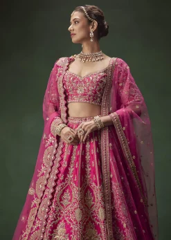 Rani Pink Bridal Lehenga With Gold Zari And Rich Embroidery