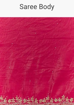 Rani Pink Crushed Tissue Saree With Stone Embellishments And Scallop Border
