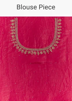 Rani Pink Crushed Tissue Saree With Stone Embellishments And Scallop Border