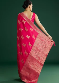 Rani Pink Dola Silk Saree With Zari Woven Border