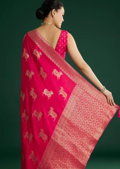 Rani Pink Dola Silk Saree With Zari Woven Border