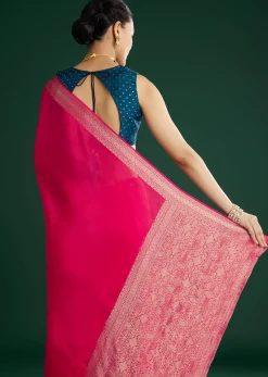 Rani Pink Dola Silk Saree With Woven Border And Pallu