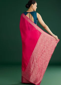 Rani Pink Dola Silk Saree With Woven Border And Pallu