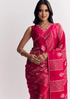 Rani Pink Dola Silk Saree With Gota Patti Woven Motif