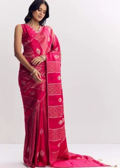 Rani Pink Dola Silk Saree With Gota Patti Woven Motif
