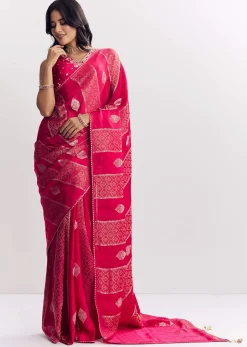 Rani Pink Dola Silk Saree With Gota Patti Woven Motif