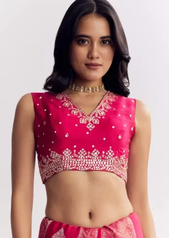 Rani Pink Dola Silk Saree With Gota Patti Woven Motif
