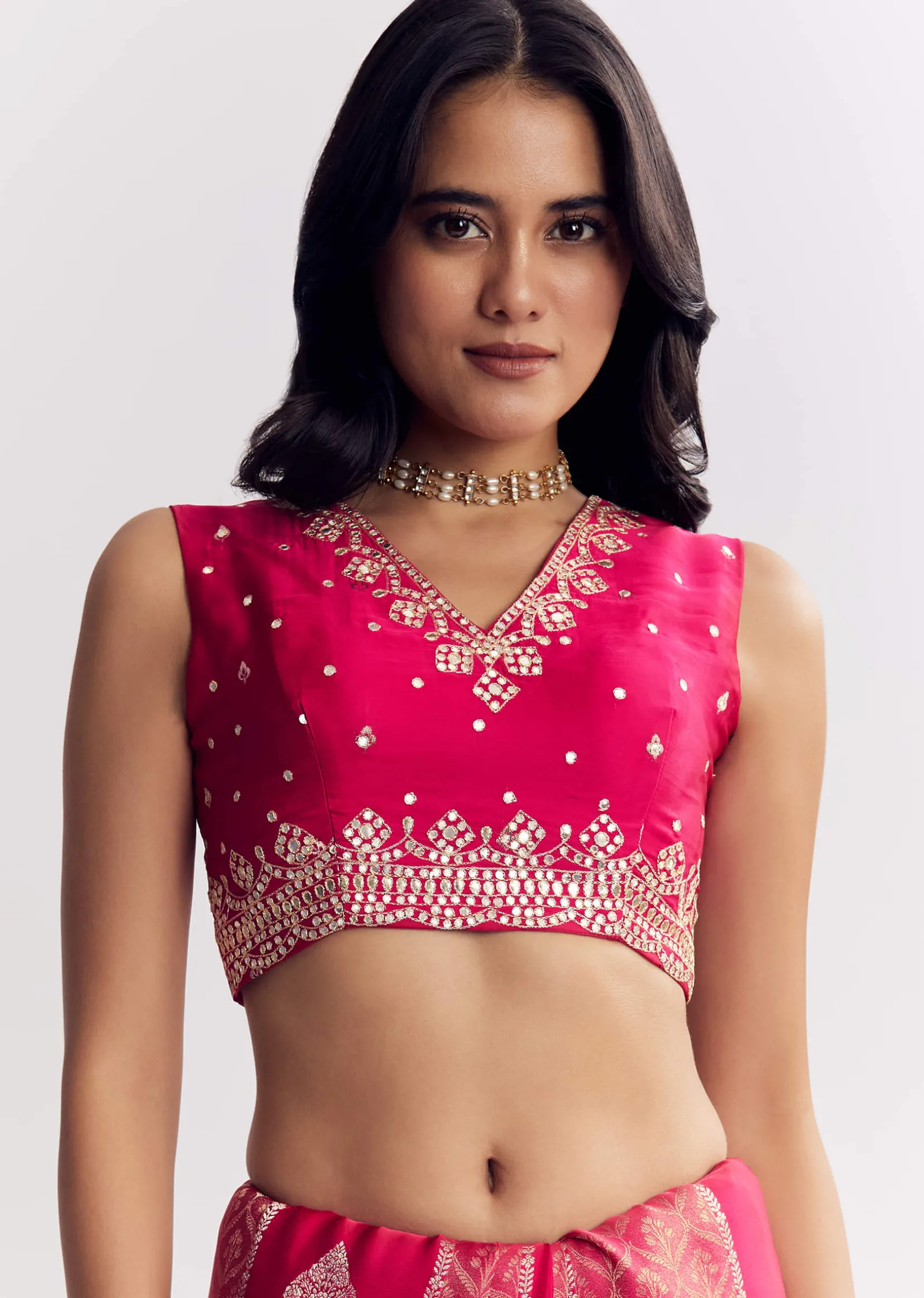Rani Pink Dola Silk Saree With Gota Patti Woven Motif