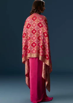 Rani Pink Embellished Blouse And Drape Skirt Set With Statement Cape