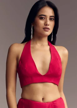 Rani Pink Embroidered Chinon Saree With Cut Dana