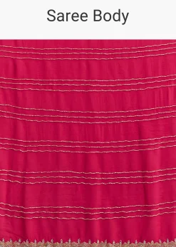 Rani Pink Embroidered Chinon Saree With Cut Dana