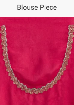 Rani Pink Embroidered Chinon Saree With Cut Dana