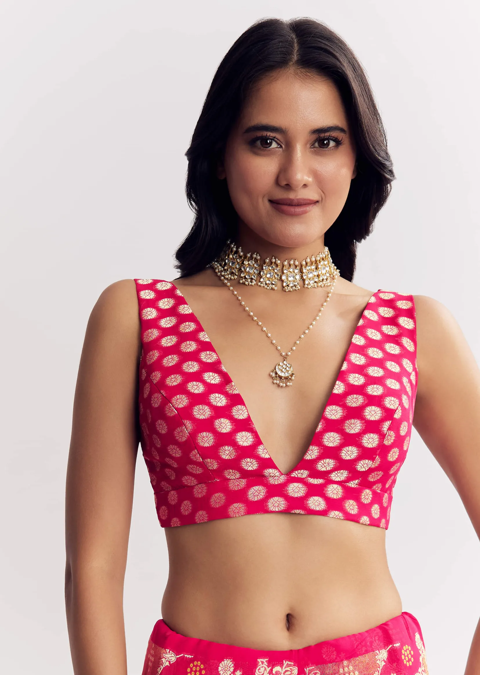 Rani Pink Georgette Saree With Zari Jaal Work