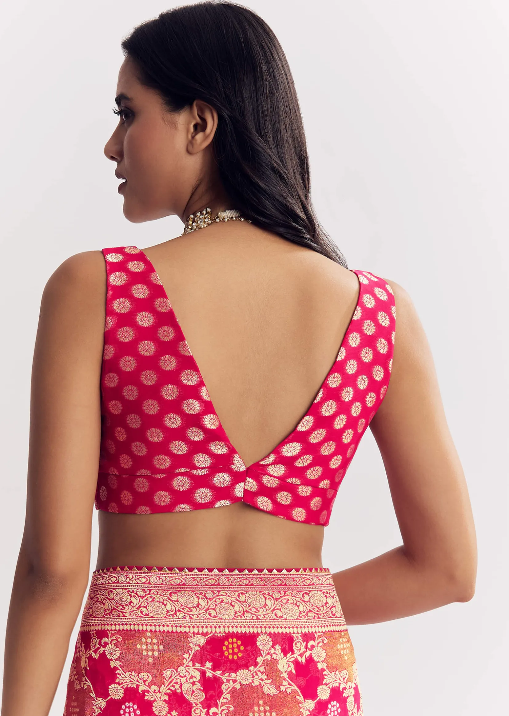 Rani Pink Georgette Saree With Zari Jaal Work