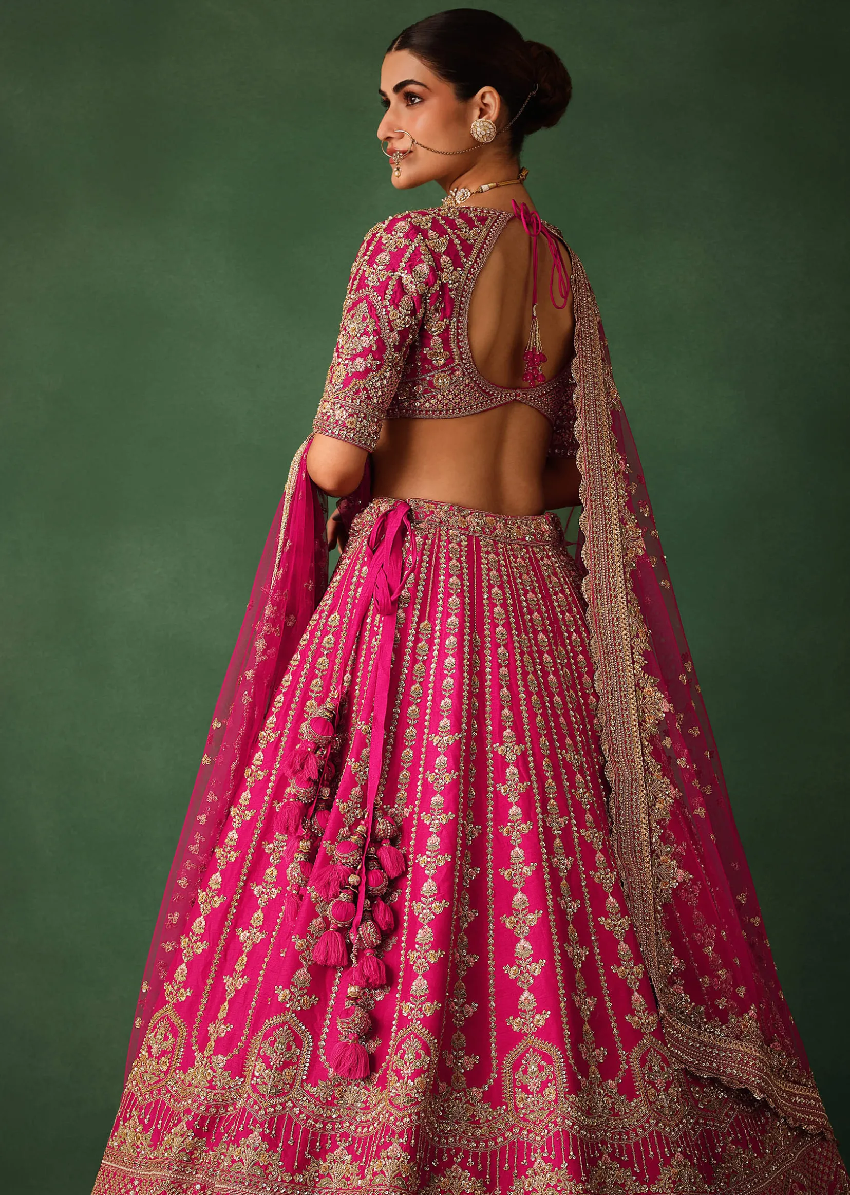 Rani Pink Hand Embroidered Lehenga With Blouse And Dupatta