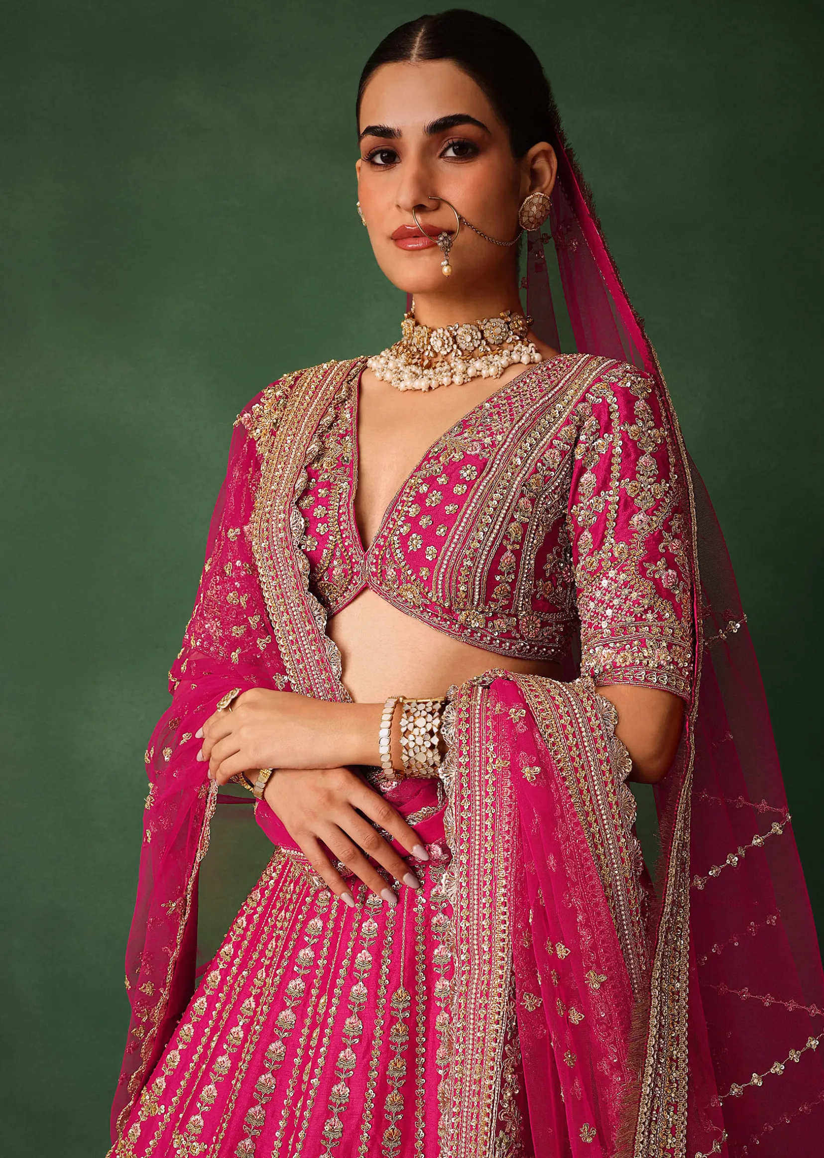 Rani Pink Hand Embroidered Lehenga With Blouse And Dupatta