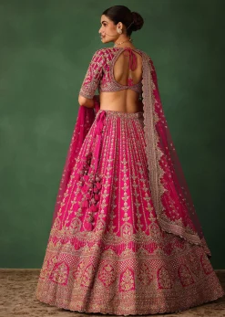 Rani Pink Hand Embroidered Lehenga With Blouse And Dupatta