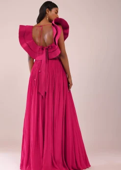 Rani Pink Hand Worked Lehenga And Blouse In Crepe With Embroidered Belt