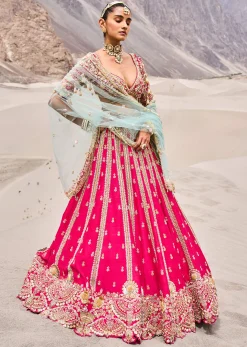 Rani Pink Heavy Embroidered Bridal Lehenga With Two Dupattas