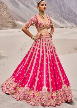 Rani Pink Heavy Embroidered Bridal Lehenga With Two Dupattas