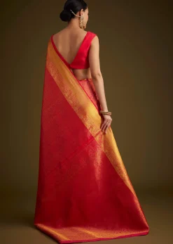 Rani Pink Kanjivaram Silk Saree With Golden Zari Detailing