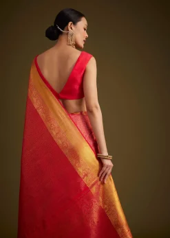 Rani Pink Kanjivaram Silk Saree With Golden Zari Detailing