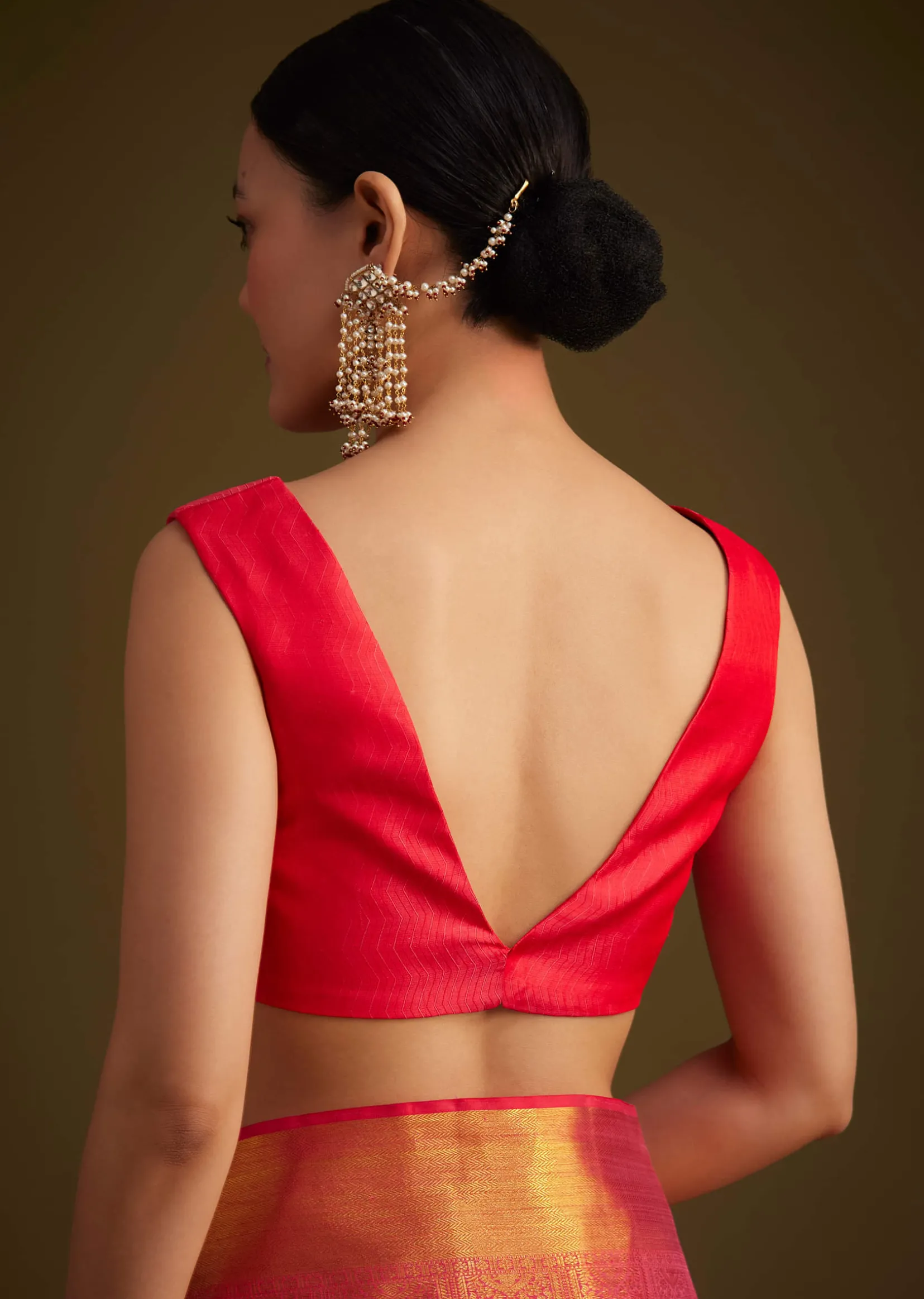 Rani Pink Kanjivaram Silk Saree With Golden Zari Detailing