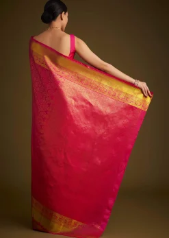 Rani Pink Kanjivaram Silk Saree With Golden Zari Border